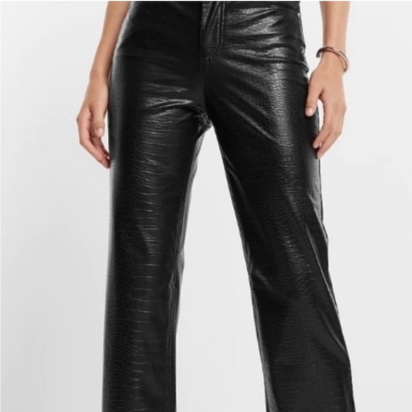 Express Black Faux Leather Straight Leg Pants - Picture 1 of 5